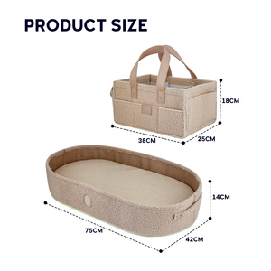 Cesta de pañales de terciopelo de peluche con logotipo de cuero personalizado, cestas de Moisés para bebé - Product Image 3