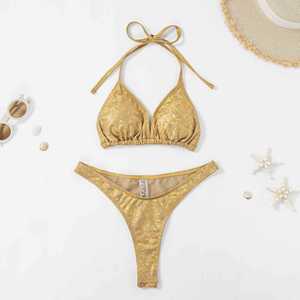 Nuovo costume da bagno sfacciato in metallo con maglia triangolare <span class=keywords><strong>dorato</strong></span> con gamba alta Bikini - Product Image 2