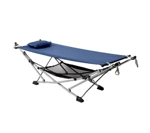 Foldable Collapsible Folding Hammock with Stand, Removable Pillow, Storage Net for Camping Beach Patio