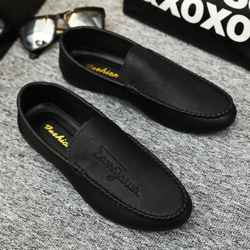 driving China factory shoes stock cheap moccasins men's loafers genuine leather upper rubber out sole breathable