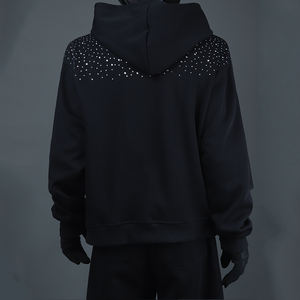 Vintage Street Style Breathable Heated 100% Cotton Winter Zip-Up Hoodie with French Terry <b>Fabric</b> 500 Gsm Distressed <b>Rhinestones</b> - Product Image 4