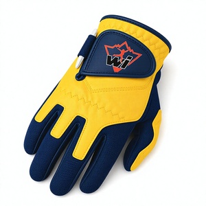 Gant de golf en cuir PU jaune et bleu marine avec logo WI imprimé par transfert thermique, fermeture auto-agrippante, antidérapant, main droite, unisexe - Product Image 1