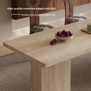 Table de salle à manger extensible multifonctionnelle en pierre frittée avec bordure en travertin, style français du milieu du siècle, avec rangement intégré, mobilier de maison - Product Image 5