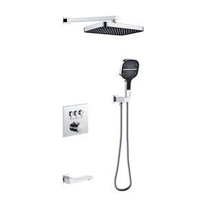 Grifo mezclador de ducha de baño negro de gama alta al por mayor, 3 funciones, latón termostático, una sola palanca, masaje de cerámica pulida - Product Image 3