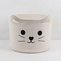 Panier de rangement multifonction en corde de coton écologique pour chatons blancs, gris et roses, organisateur portable pour enfants, jouets et vêtements