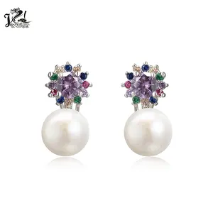 Fashion zircon silver pearl silver stud earrings