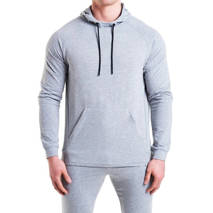 Men's gray hooded track suit full sleeve solid color casual pullover with side pockets autumn wear track suit - Product Image 1