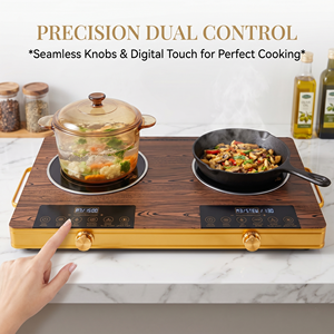 <span class=keywords><strong>Cocina</strong></span> Portátil Elegante para Catering, con Doble Placa <span class=keywords><strong>de</strong></span> Cerámica, Acabado en Madera <span class=keywords><strong>y</strong></span> Dorado, Ideal para Hotpot - Product Image 2