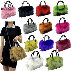 Women's Casual Tote <b>Bag</b> Square Plush Fluffy Faux Fur Handbag with National Style Polyester Lining <b>String</b> Closure up 1L Capacity - Product Image 3