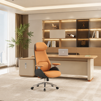 Ensemble de bureau LED pour projecteurs, table en MDF, étagère, chaise de patron ergonomique en cuir
