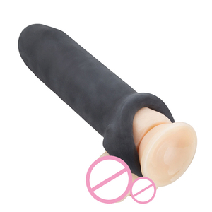 Manchon pénien extenseur en TPE noir 100 % étanche avec anneau de retenue de sperme, préservatifs réutilisables, longueur 8,2 pouces - Product Image 1
