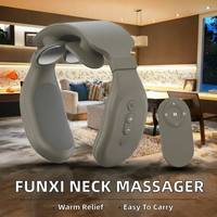 Masseur de cou électrique portable gris chaud avec chaleur, appareil de relaxation du cou sans fil, masseur de cou à impulsions prêt pour les voyages
