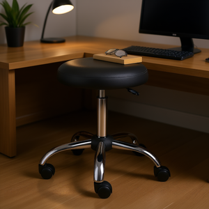 Tabouret de bureau pivotant réglable avec base en métal et pieds chromés, hauteur réglable, design contemporain pour usage professionnel - Product Image 2