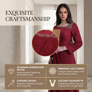 Abaya de Luxe Rouge en Chiffon à Manches Longues avec Robe Intérieure pour l'Aïd et les Banquets – Présentation Boutique - Product Image 3