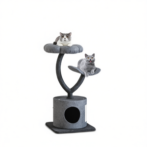 Arbre à chat incurvé avec griffoir, 2 niveaux, gris, moderne, pour chats d'intérieur - Product Image 1