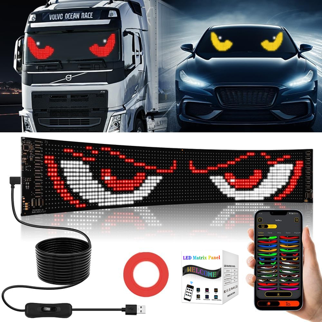 USB 5V Scrolling Advertising Programmable LED Signs Flexible App Control Devil Car Eyes Programmable Flexible Display Panel