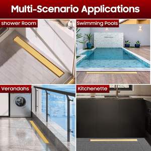 Uni-Green AISI 304 Modern Hotel Linear Shower Drain Strainer Berlapis Emas 2-in-1 Panel Sisipan Ubin Kaki Dapat Disesuaikan - Product Image 6