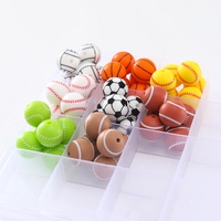 Perles de sport en gros pour bricolage, accessoires 12mm 15mm 19mm, perles en silicone de qualité alimentaire pour ballons de basket, de volley et de football