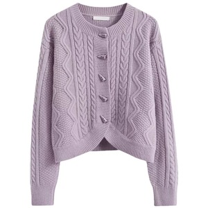 Women's Purple Knitted <b>Cardigan</b> <b>Sweater</b> Solid Color Cotton Long Sleeve Spring Autumn Outerwear - Product Image 1