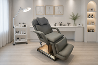 Fauteuil de soin esthétique électrique avec colonne dorée, base LED, hauteur réglable, pour salon, spa, tatouage, microblading, clinique, table de soin du visage