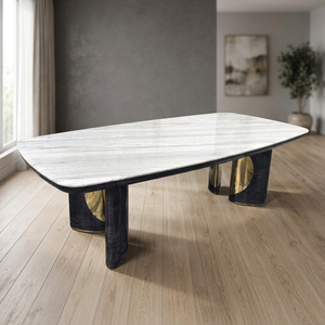 Modern Rectangle Marble Top Dining <b>Table</b> with Black Metal Legs for Home Furniture Cheap price - Product Image 1