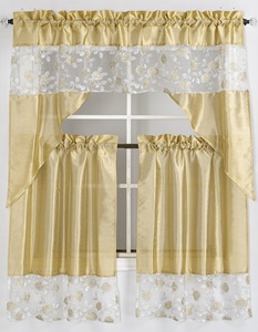 3 Piece <strong>Sequin</strong> Embroidered Rod Pocket High Shading 100% Polyester Window <strong>Curtain</strong> Set-Valance Tiers-Kitchen Living Room <strong>Curtains</strong> - Product Image 4