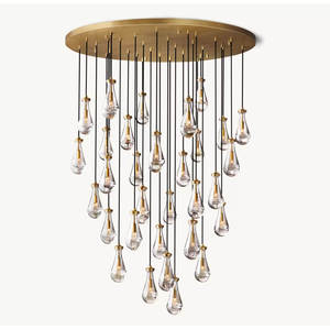 Lustre LED rond en laiton de 60 pouces pour hall d'entrée, villa de luxe, salon, grand lustre moderne en verre en forme de goutte de pluie pour escalier - Product Image 6