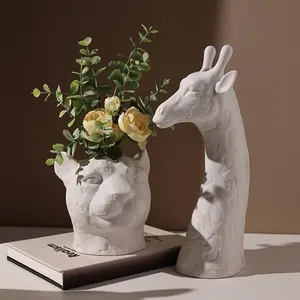 Vase à fleurs élégant en céramique, ornement de table ornemental, motif animal, léopard, zèbre, girafe, vase pour la maison