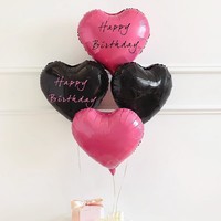 Vente en gros de ballons en aluminium noir rose rouge de 18 pouces en forme de coeur impression de joyeux anniversaire pour la décoration de fête d'anniversaire ballons