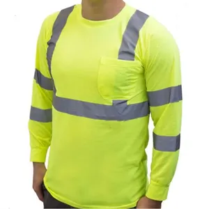 Camicie da lavoro riflettenti di sicurezza ad alta visibilità di alta qualità a maniche lunghe Oem personalizzabili per uomo all'ingrosso