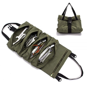 Multi-Purpose Tool Roll Up Bag Wrench Roll Pouch Canvas Tool Organizer Roll Storage Case for Car