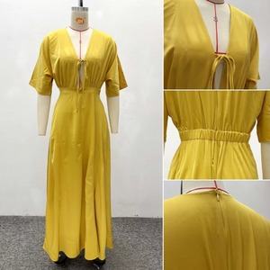 SH6520 Abiti Estivi Trendy da Donna, Casual e Sexy con Scollo a V e Lacci, Mezza Manica, Tinta Unita, Vestiti Lunghi da Donna, Abito Maxi - Product Image 6