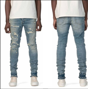 Dropshipping Skinny Slim Fit Casual Men's Jeans-High <b>Stretch</b> Drawstring Closure Fleece Thickness Breathable Eco-Friendly Denim - Product Image 1