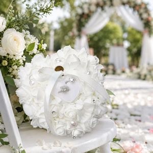 Party Anniversary Ceremony Supplies Ivory Bearer Holder Pillows Heart Shape Rose Lace <b>Cushion</b> Wedding Ring Pillow - Product Image 3