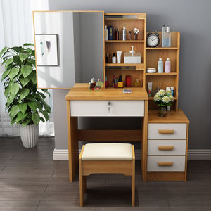 Ensemble coiffeuse avec miroir et tiroirs pour chambre à coucher blanche avec éclairage - Product Image 5