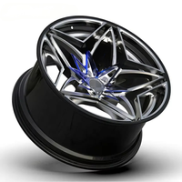Nouvelle jante en aluminium forgé personnalisée 2 pièces multi-branches étoilées 18-24 pouces 5x114.3/5x120 noir poli avec accent bleu pour voiture de rechange