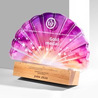 Nouveau Trophée 2026 en Bois de Hêtre Cristallin, Récompense Créative Personnalisée en Forme de Pétale pour Employés Exceptionnels, Gravure Personnalisée