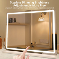 Grand miroir de maquillage LED rechargeable, miroir de vanité à 3 couleurs réglables par toucher, miroir cosmétique pour dortoir, appartement, bureau