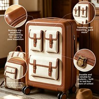 Valise vintage PC Spinner personnalisée avec serrure TSA, roues silencieuses à double rangée, compartiments multiples sur le devant, bagage cabine rigide pour affaires