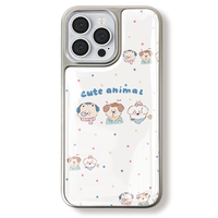 Coque de téléphone en résine époxy motif dessin animé pour iPhone 16, 16 Pro/PM, 15, 15 Pro Max, 14 Pro Max, 14 Pro, 14, 13, 13 Pro, 12, 11 avec bords argentés galvanisés