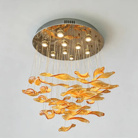 Lustre en cristal décoratif personnalisé pour hall d'hôtel, villa, art en verre, feuille d'érable, coloré, luxueux, projet de luminaire suspendu