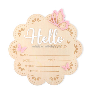 Signe cadeau de naissance en <span class=keywords><strong>bois</strong></span> personnalisé pour nouveau-né Annonce de nouveau-né Plaque en <span class=keywords><strong>bois</strong></span> Hello World Sign avec statistiques de naissance gravées pour la pépinière - Product Image 5