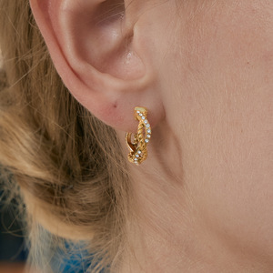 Stainless Steel Rhinestone Hoop Earrings Channel Setting Everyday Wear Women's Jewelry - Product Image 3