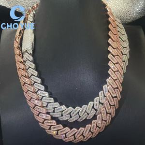 Collar de Hombre con Cadena Cubana de Plata S925 Chapada en Oro Rosa, con Moissanita Baguette, Joyería Hip Hop, Pasa la Prueba del Diamante GRA - Product Image 1