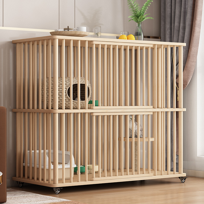 Cage carrée à deux niveaux pour chat Beige 112*56*108cm