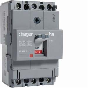 HDA050L ปรับแต่งได้ตามความต้องการด้วยเบรกเกอร์แบบหล่อขึ้นรูป Hagers รุ่น h3 x160 TM 3P 18kA 50A - Product Image 1