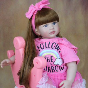 Muñeca <span class=keywords><strong>Reborn</strong></span> de <span class=keywords><strong>silicona</strong></span> <span class=keywords><strong>suave</strong></span> de 60 CM para niña, cuerpo de tela de 24 pulgadas, Princesa, niño, pelo largo, bebés, chico encantador, regalo de cumpleaños - Product Image 1