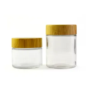 Recipiente cosmético para rosto, fabricante, recipiente de creme de rosto, 5ml, 15ml, 30ml, 50ml, 100ml, frasco de vidro transparente fosco com tampa de madeira de bambu, crc