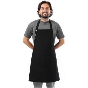 Delantal de cocina de algodón resistente a las gotas de agua para mujer con bolsillos ajustables 10 opciones de color para cocinar - Product Image 2