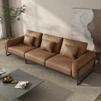 Zeitgenössisches Minimalistisches Wohnzimmer-Möbelset 3-Sitzer Modulares Sofa aus Echtem Rindsleder Hochwertige Ledercouch-Kombination